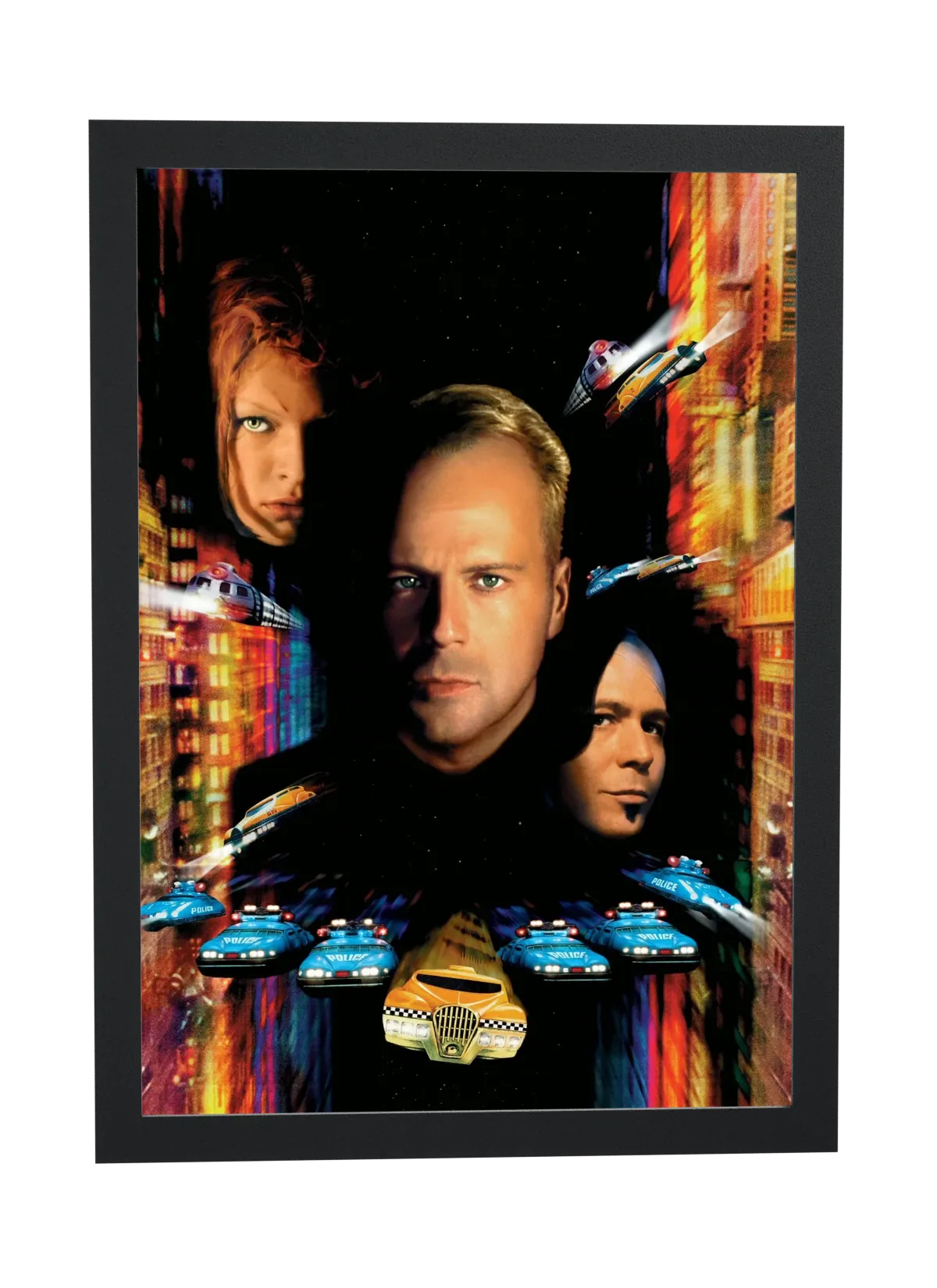 Pôster O Quinto Elemento (1997): cidade do futuro emoldurado