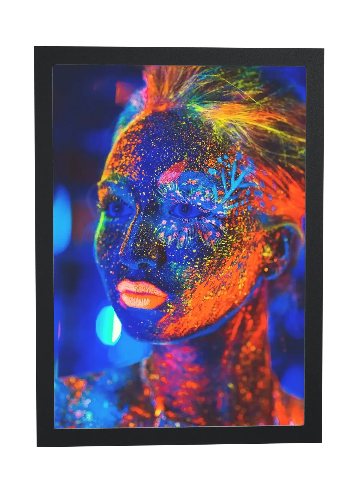 Pôster Rosto com pintura neon colorida emoldurado