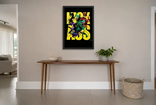 Pôster Kick-Ass (2010): logotipo e o grupo emoldurado na parede: hall de entrada
