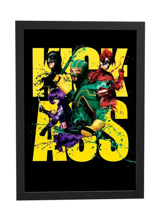 Pôster Kick-Ass (2010): logotipo e o grupo emoldurado