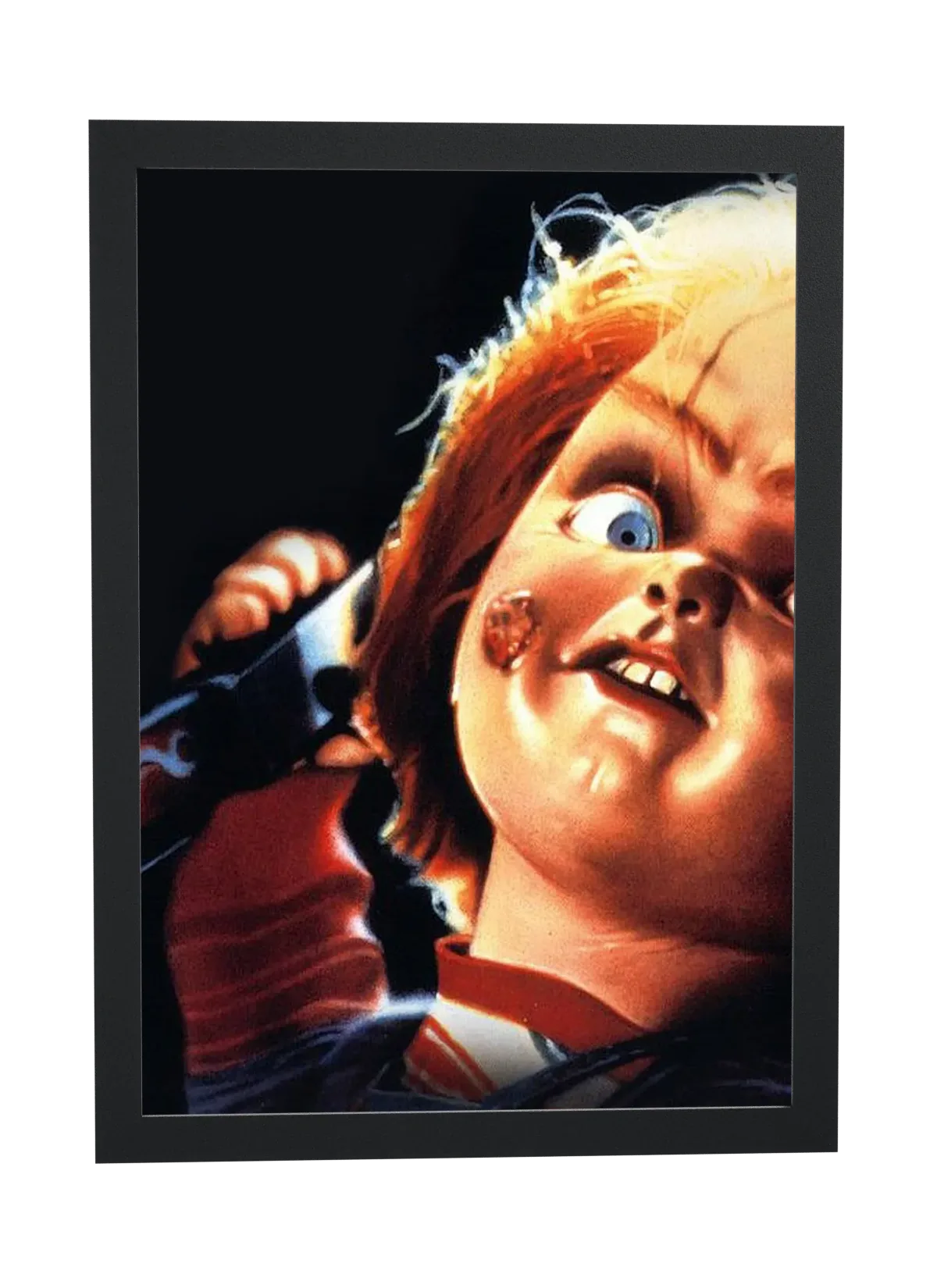 Pôster Brinquedo Assassino (1988): Chucky com a faca emoldurado
