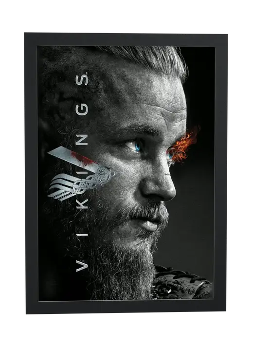 Pôster Vikings (2013): Ragnar Lothbrok em chamas emoldurado