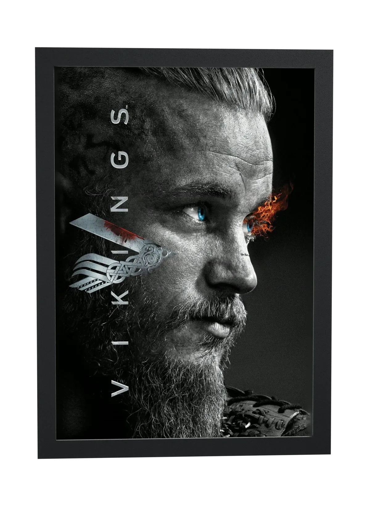 Pôster Vikings (2013): Ragnar Lothbrok em chamas emoldurado
