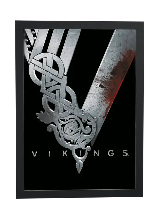Pôster Vikings (2013): machado e logotipo emoldurado