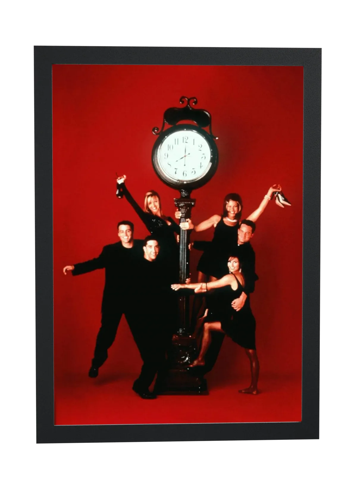 Pôster Friends (1994): grupo ao redor do relógio emoldurado