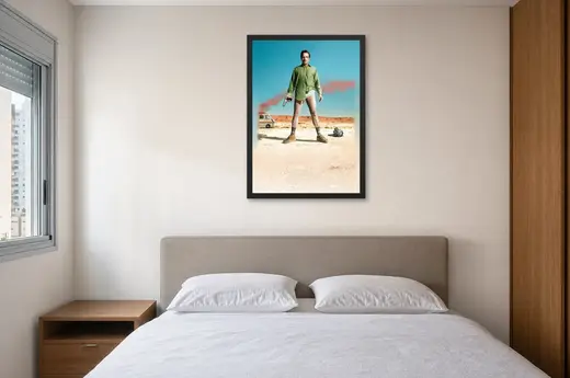 Pôster Breaking Bad (2008): sozinho no deserto emoldurado na parede: quarto de casal