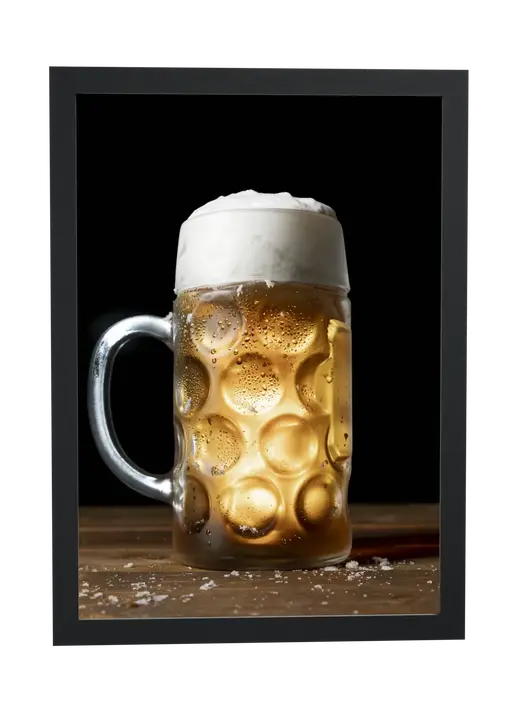 Pôster Caneca de chope com espuma emoldurado