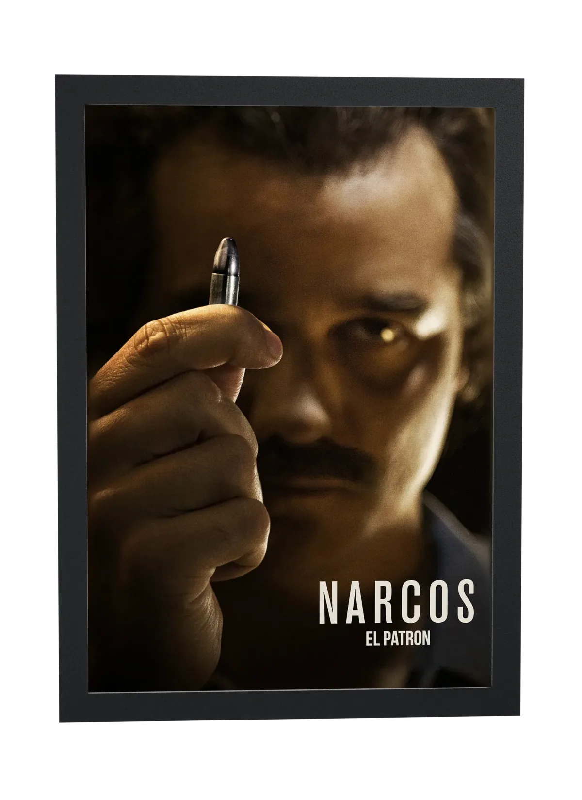 Pôster Narcos (2015): Pablo Escobar e a bala emoldurado