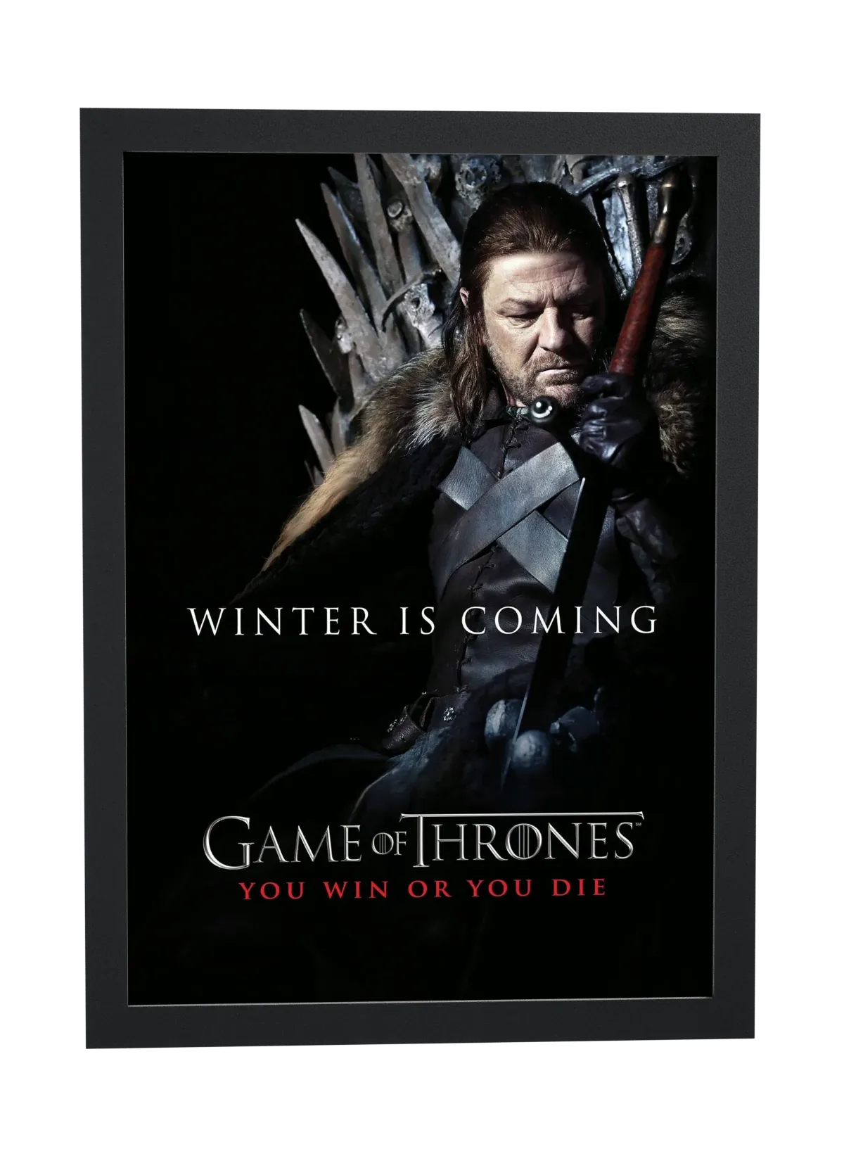 Pôster Game of Thrones (2011): Eddard Stark no trono emoldurado