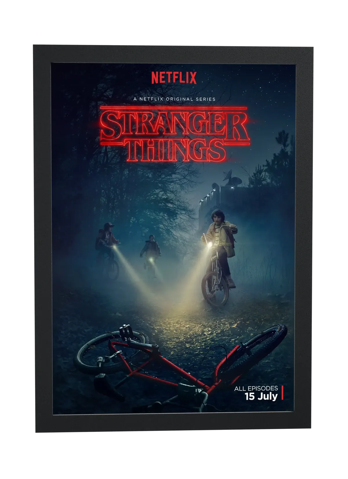 Pôster Stranger Things (2016): bicicletas na neblina emoldurado
