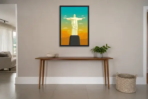 Pôster Cristo Redentor ao entardecer emoldurado na parede: hall de entrada